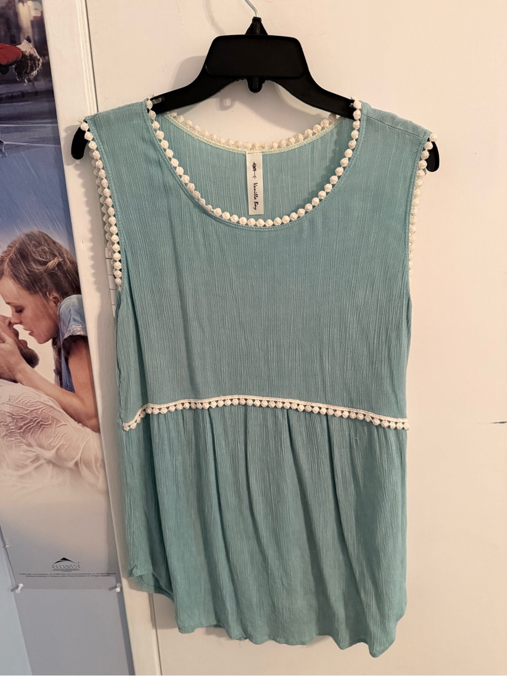 Vanilla Bay Mint Green Sleeveless Tank with White Pom Trim